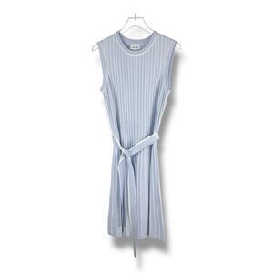 Harper Rose Baby Blue and White Sleeveless‎ Pin-tuck Knit Dress w/Belt New Large